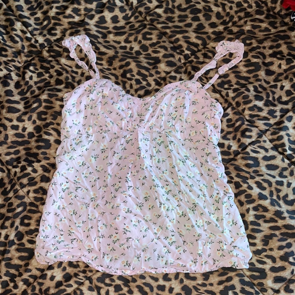 Pink floral Abercrombie crop top